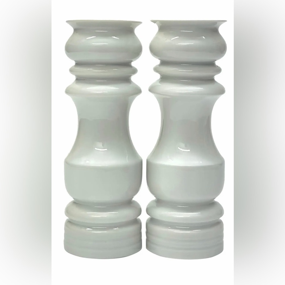 Vintage 50’s Undulating White Tall Ceramic Salt Pepper Shakers